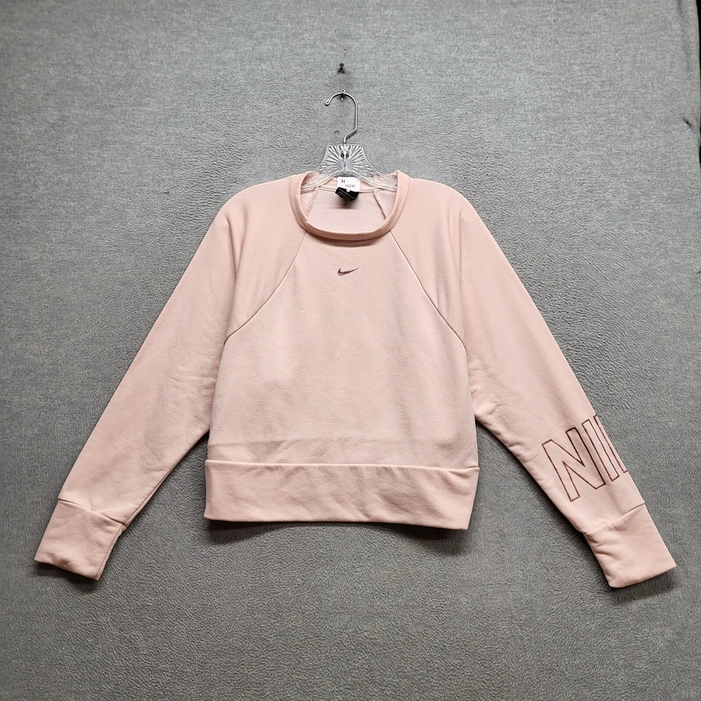 Nike Women Sweatshirt Large Pink Logo Swoosh Cropped‎ Pullover